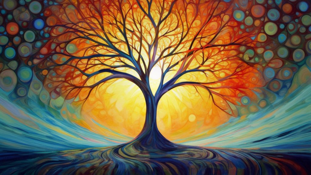 Abstract tree symbolising growth, integration, and spiritual awakenin
